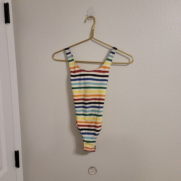Primary Rainbow Stripe Swimsuit Sz 6-7 - Picture 1 of 3